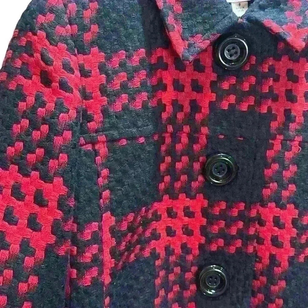 Coldwater Creek Jacket Size 8 Red Black Woven Career Women's Short 3/4 Sleeve - Picture 3 of 8